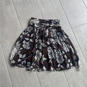 🫧BOGO -  Vintage 100% silk Zara brown floral midi skirt - medium